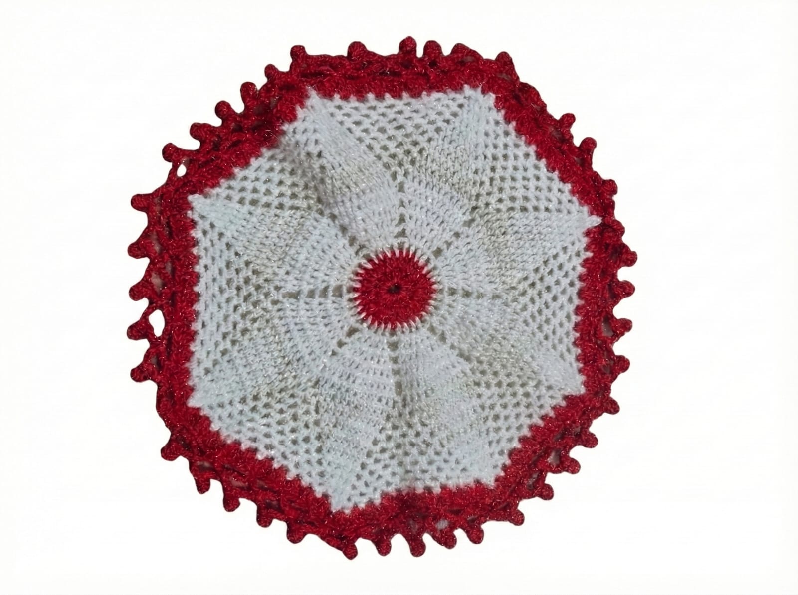 White & Red Classic Crochet Thalposh